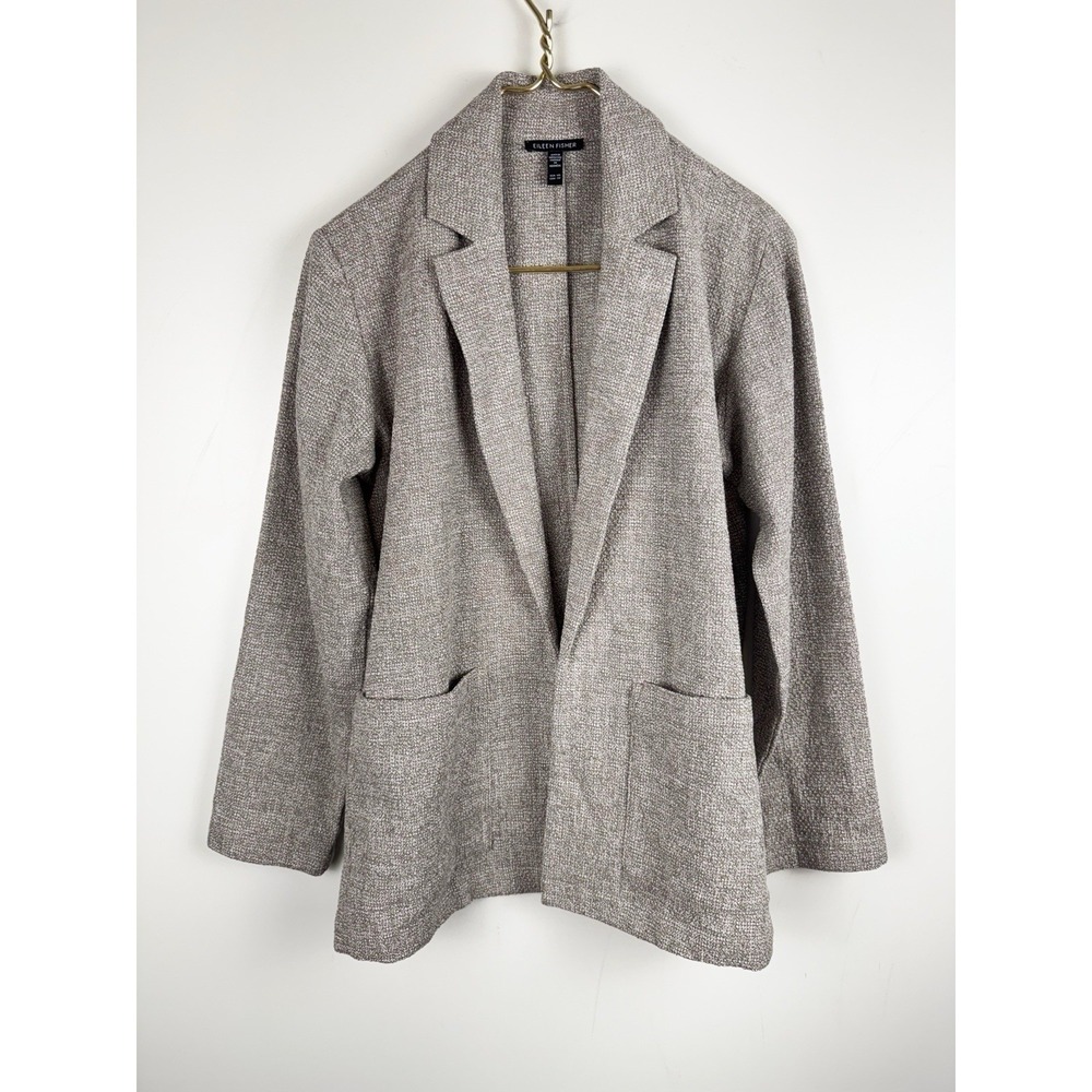 Eileen Fisher Organic Cotton Textured Knit Blazer Jacket Beige Taupe Women's XS - Picture 1 of 6
